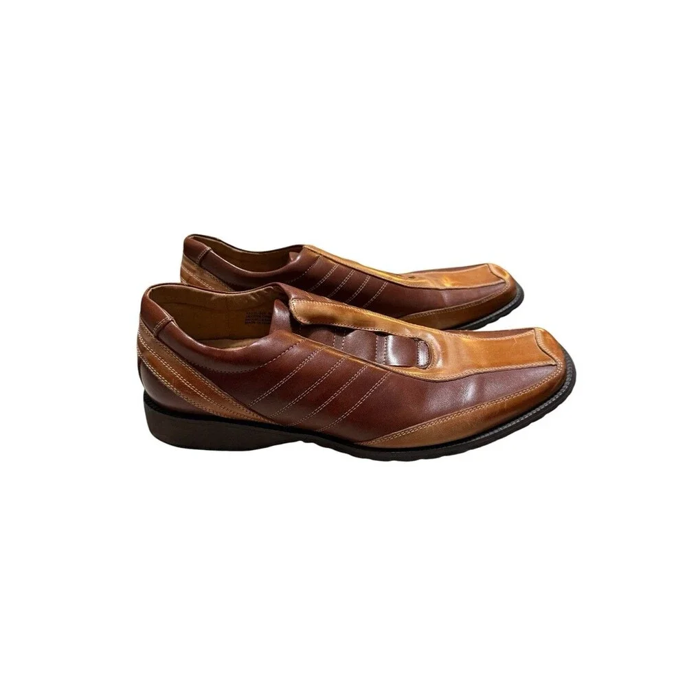 Stacy Adams Leather Slip On Dress Shoes Brown Square Toe Mens 10M - Picture 5 of 8